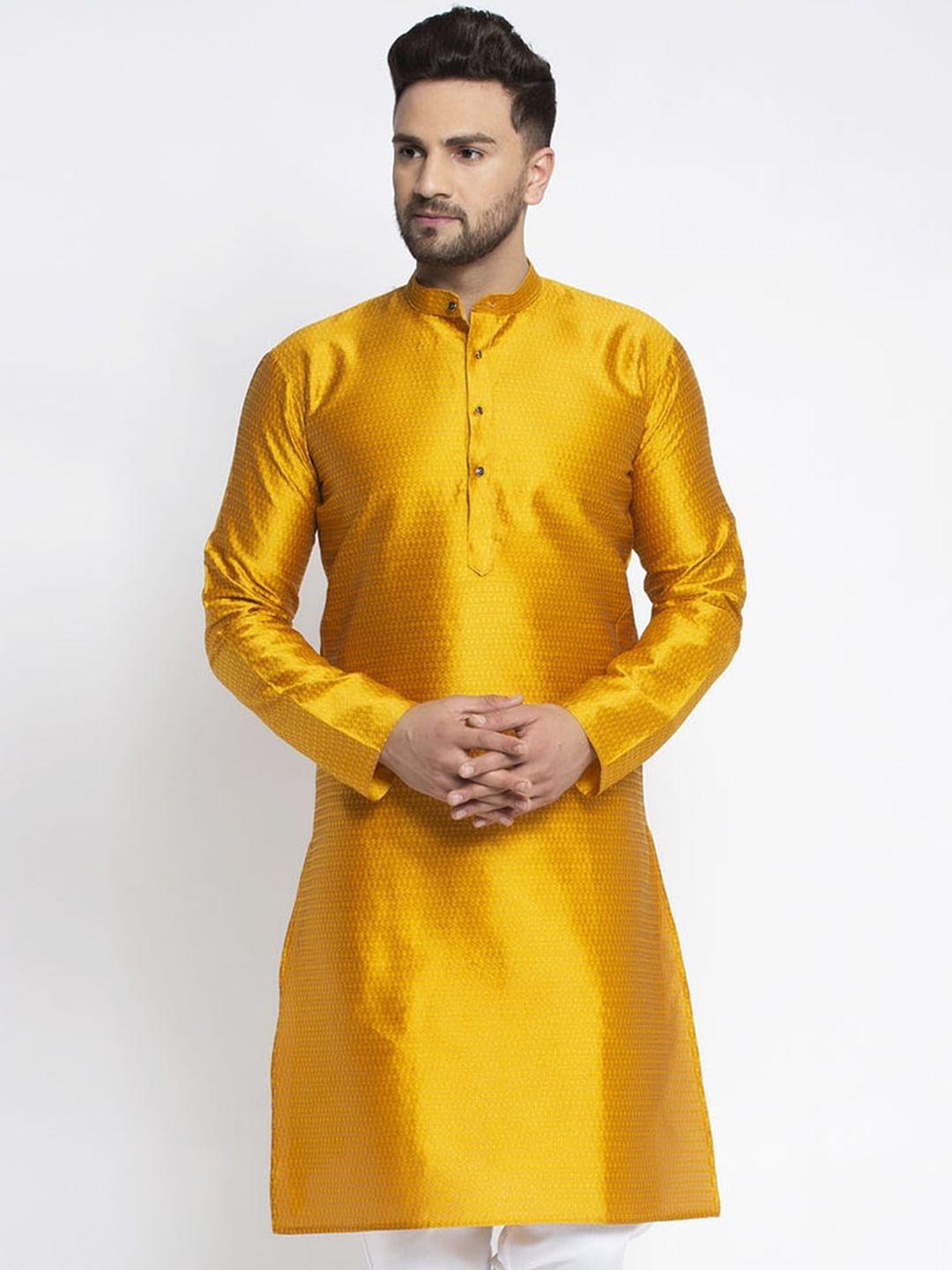 jompers men mustard yellow woven design kurta