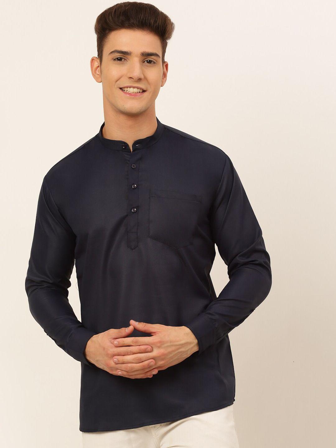 jompers men navy blue solid short kurtas