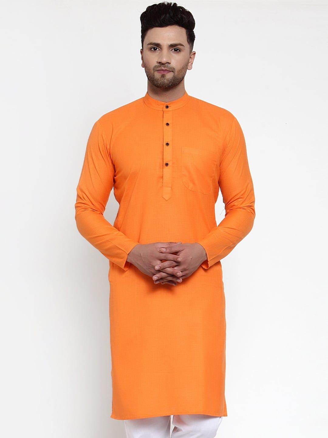 jompers men orange solid straight kurta