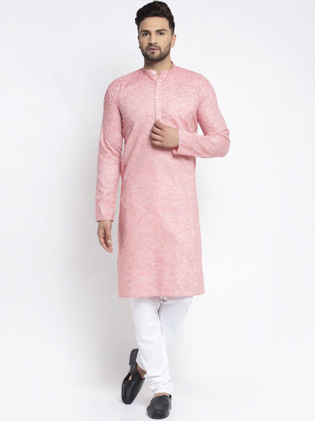 jompers men pink & white self design kurta with pyjamas