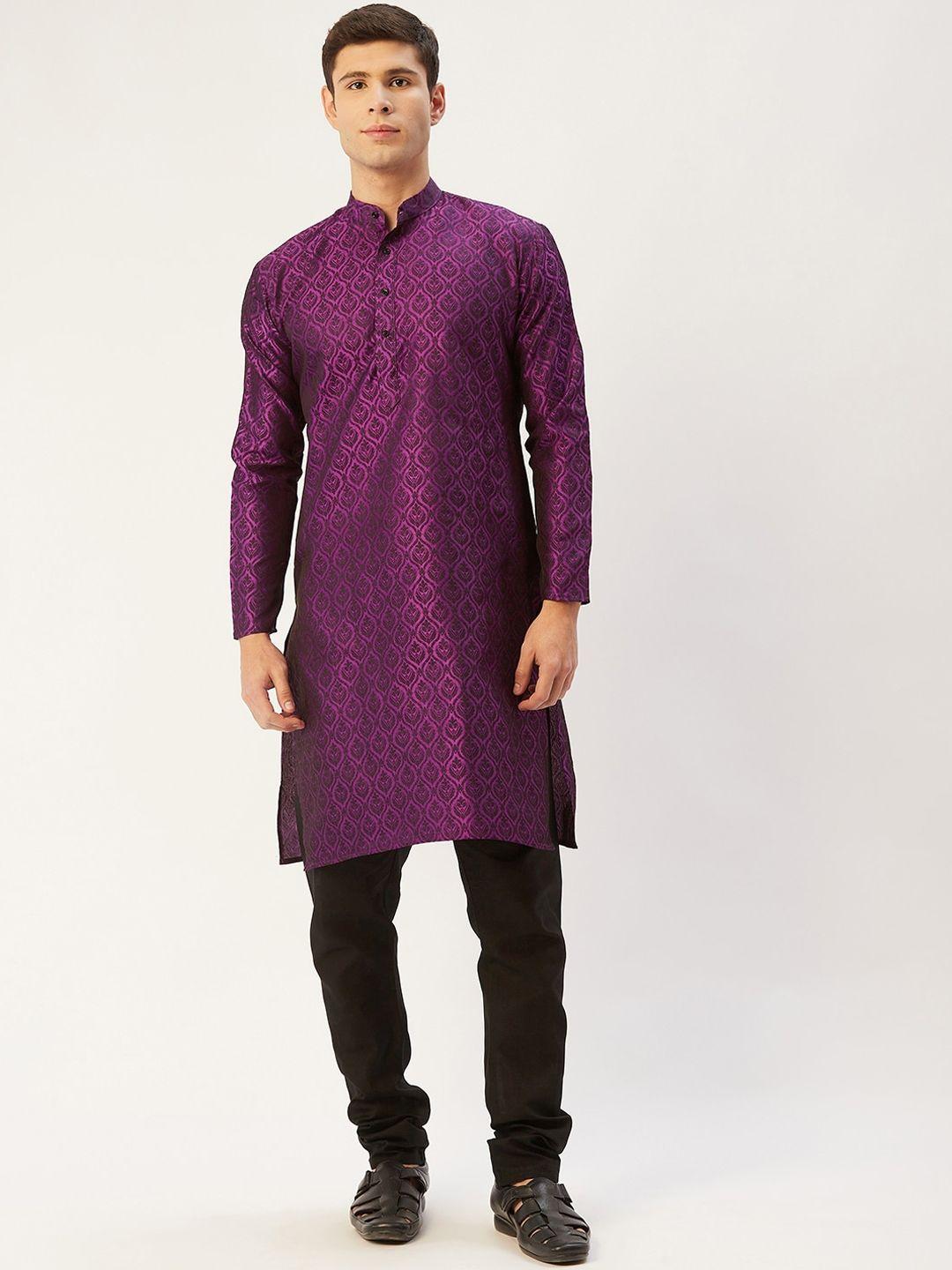 jompers men purple ethnic motifs kurta with churidar