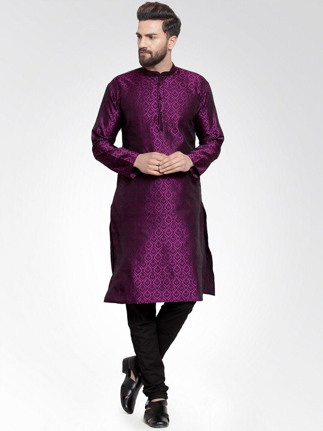 jompers men purple ethnic motifs kurta with churidar