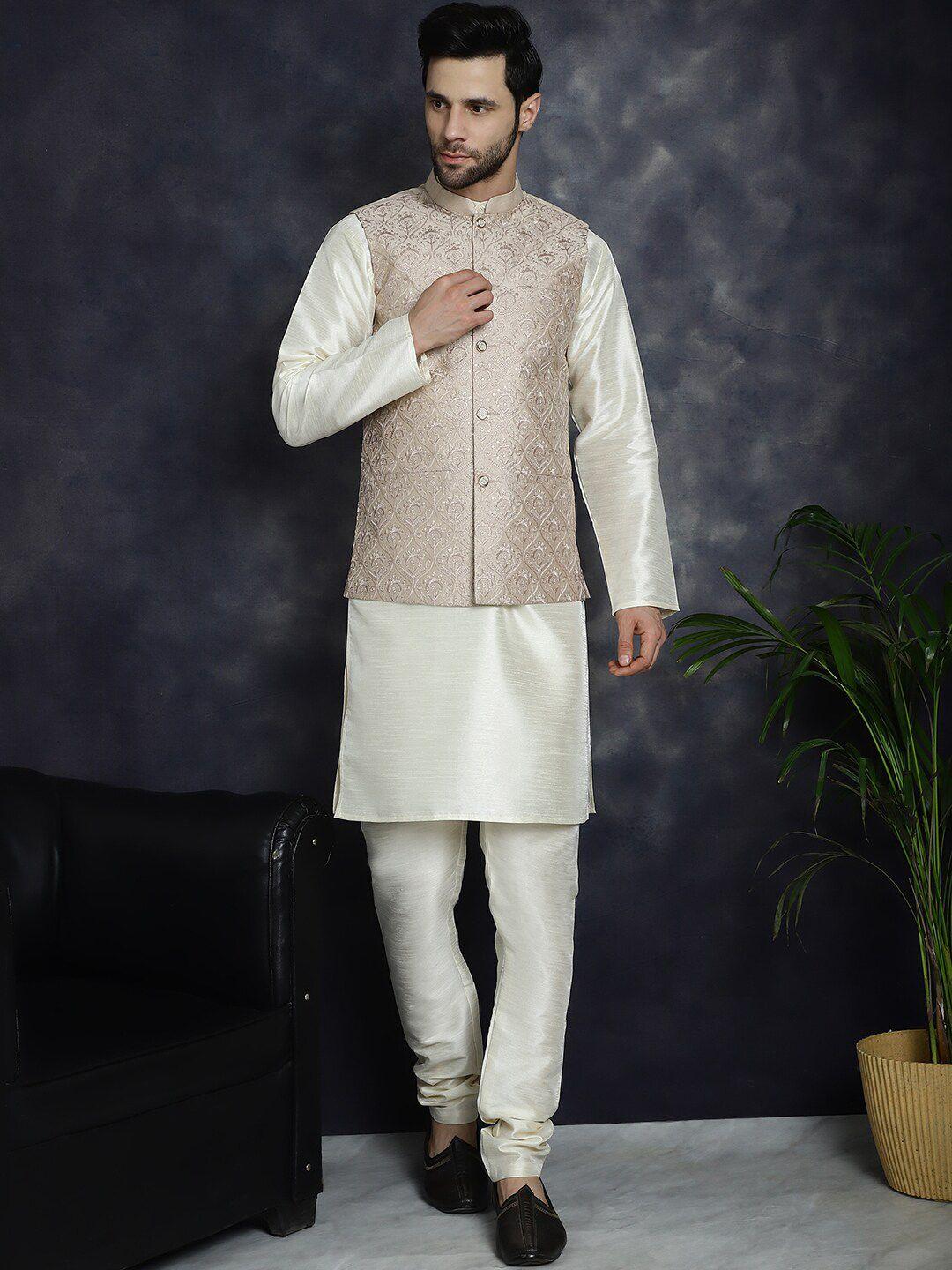 jompers men regular sequinned kurta with churidar