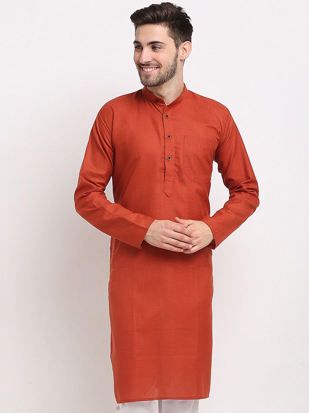 jompers men rust solid pure cotton straight kurta