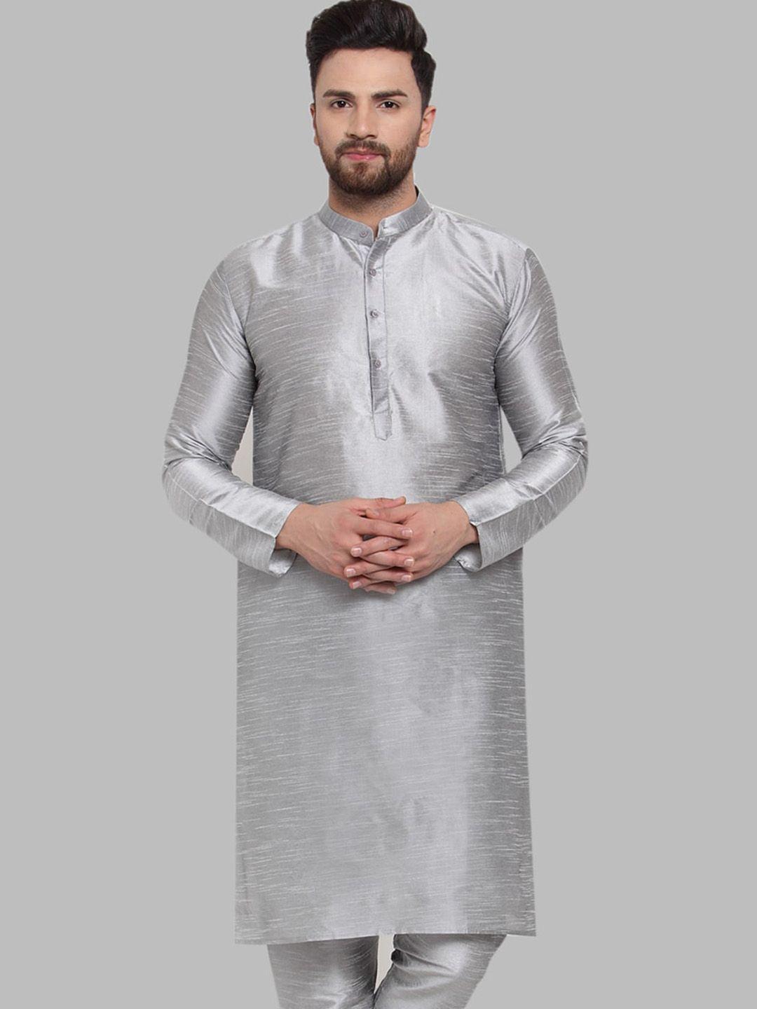 jompers men silver solid straight kurta