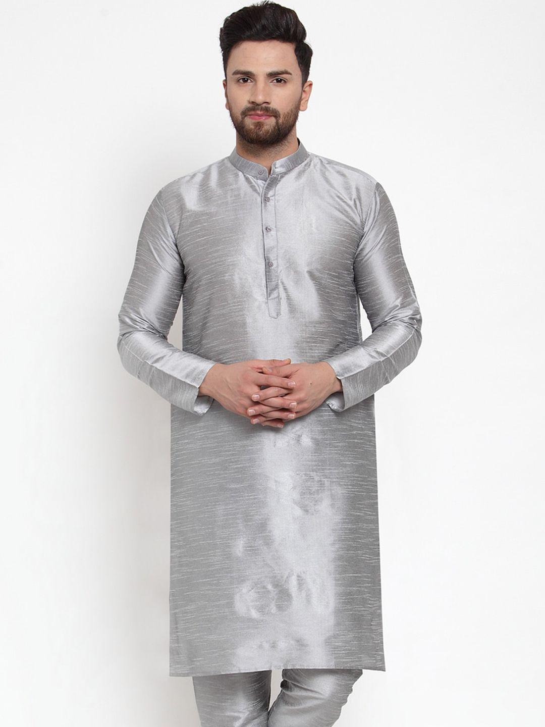 jompers men silver-toned solid straight kurta