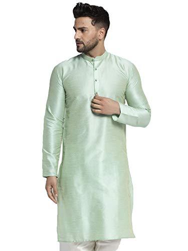 jompers men solid dupion silk kurta(green, xxl)