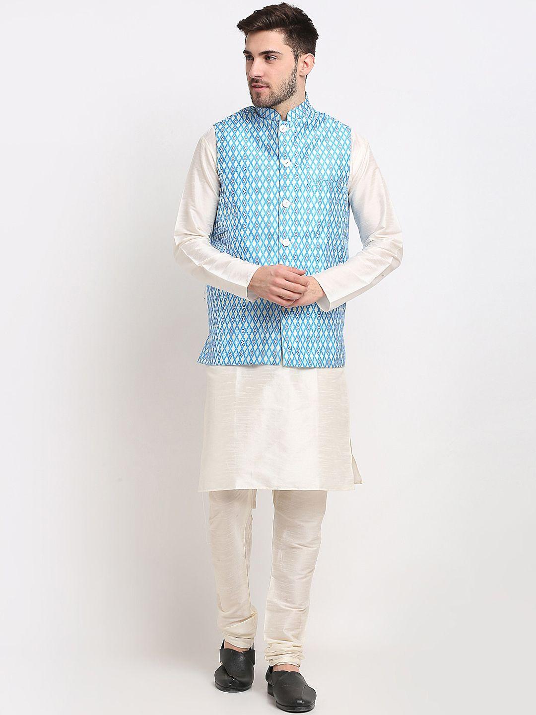 jompers men turquoise blue straight kurta with churidar