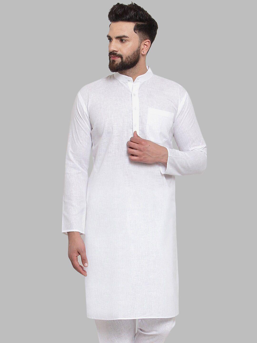 jompers men white solid straight kurta