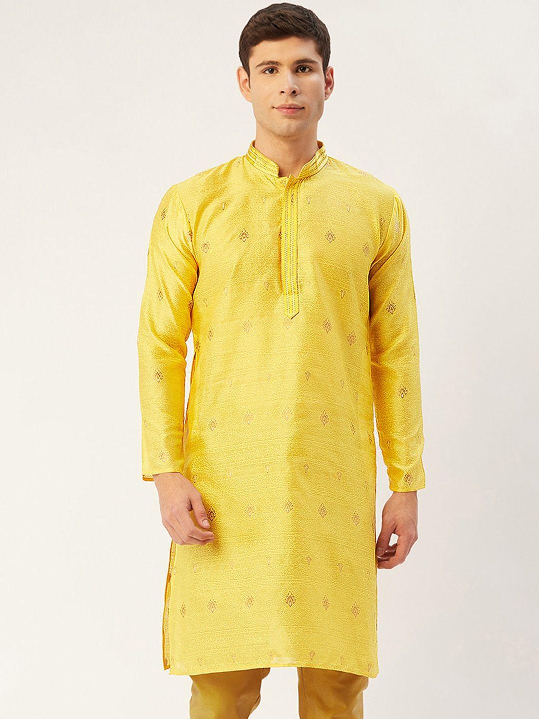 jompers men yellow ethnic motifs mandarin collar kurta