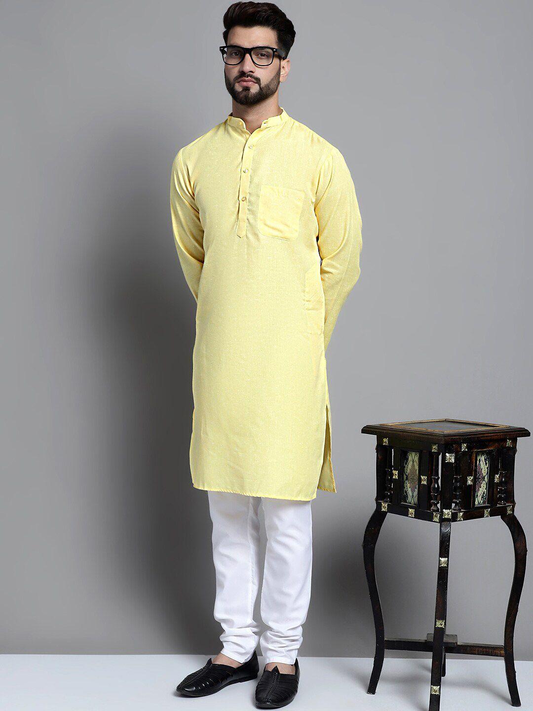 jompers men yellow regular pure cotton kurta with pyjamas