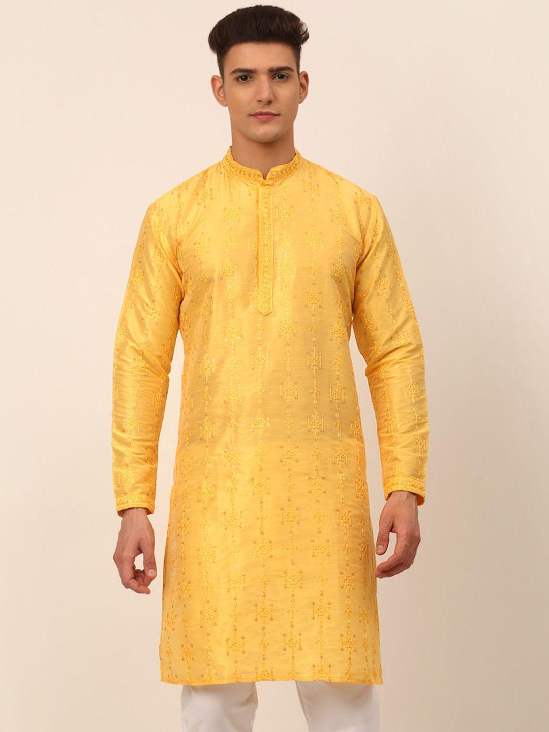 jompers men yellow thread work kurta