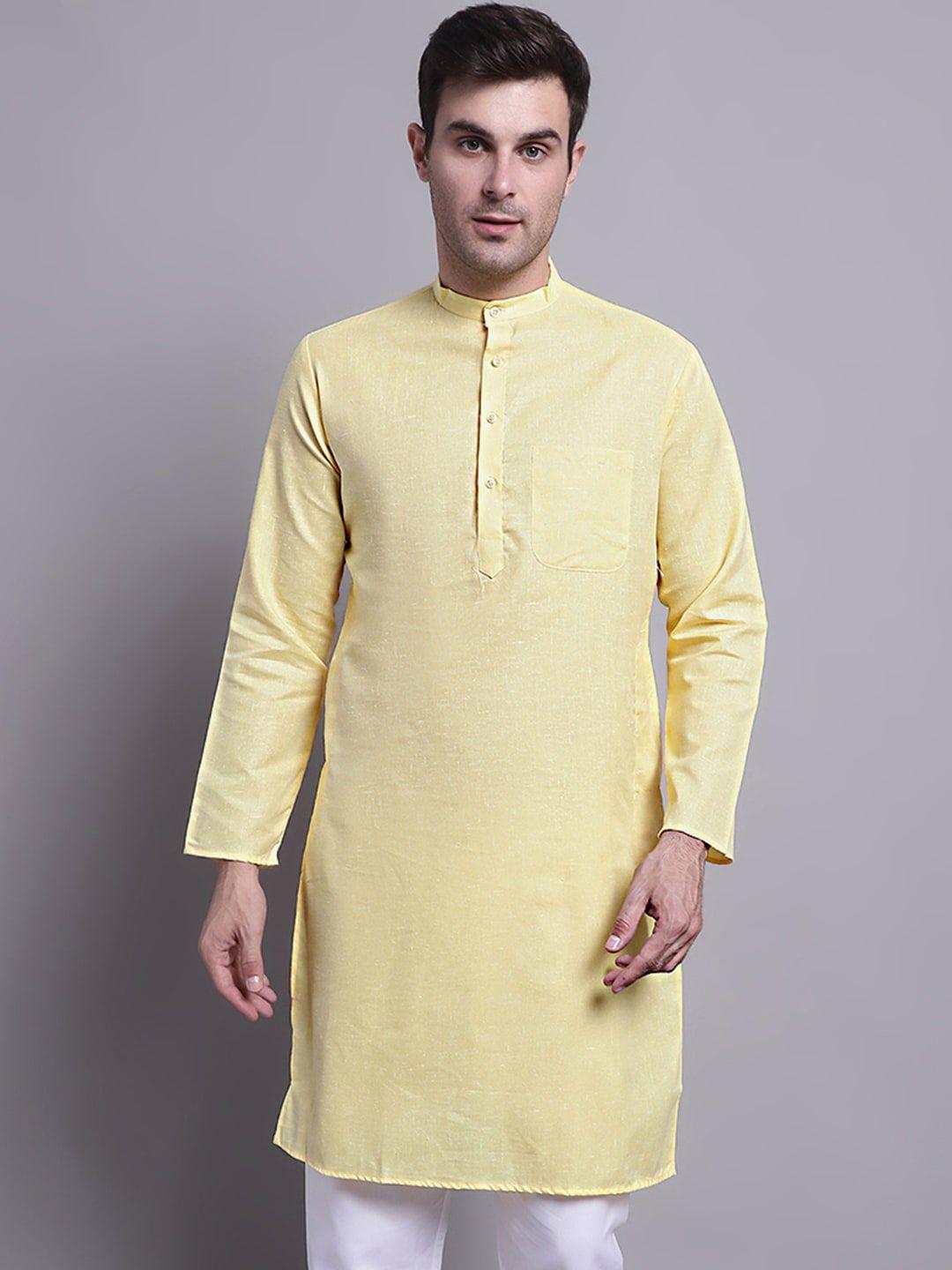 jompers men yellow thread work kurta