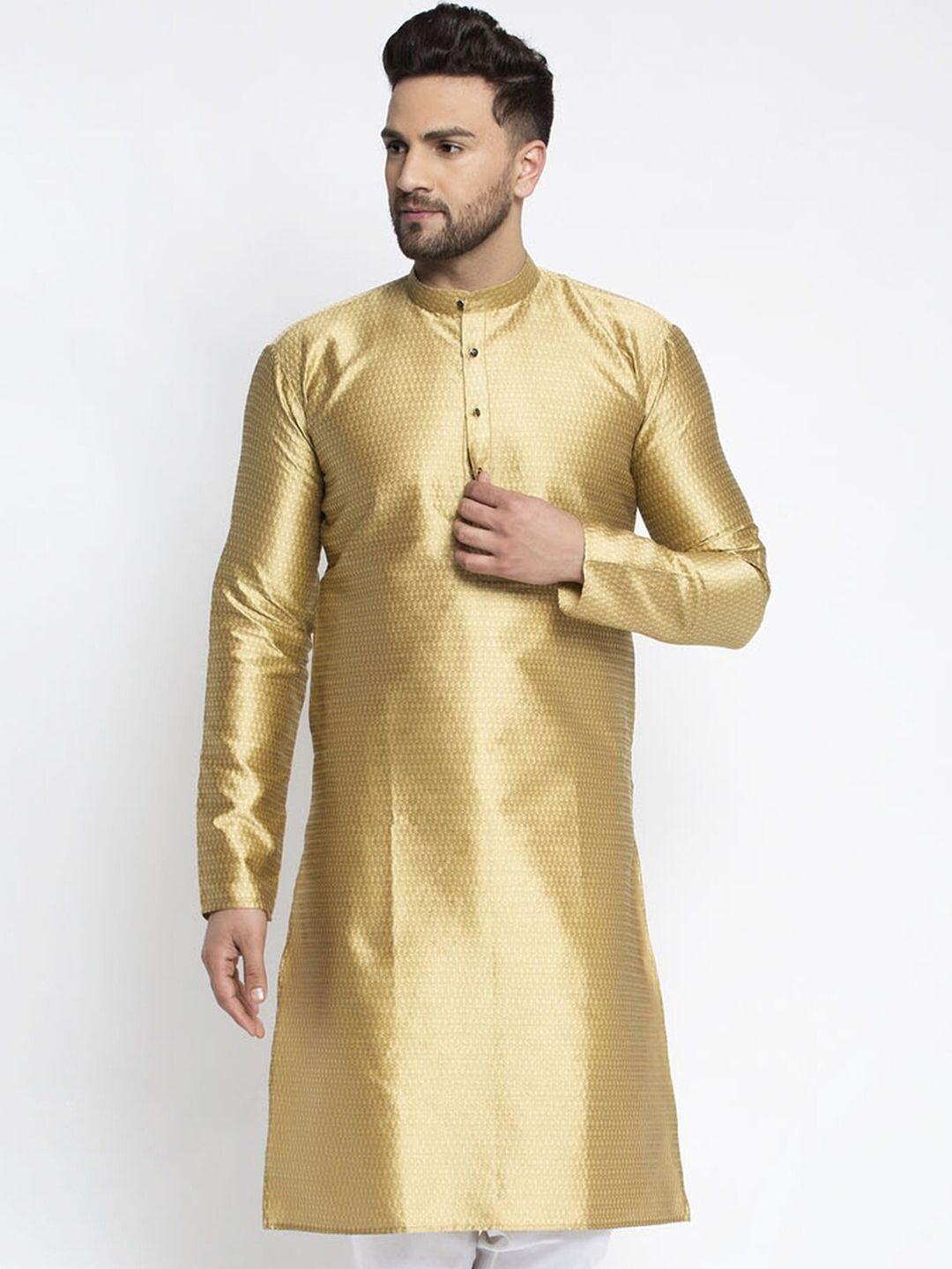 jompers men yellow woven kurta