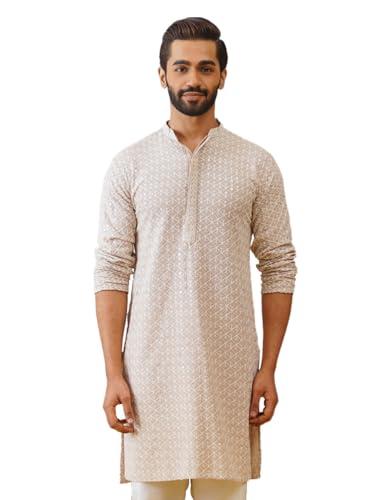 jompers mens beige sequin embroidered pure cotton kurtas (beige, xl)