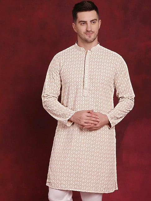 jompers mid beige regular fit embroidered kurta