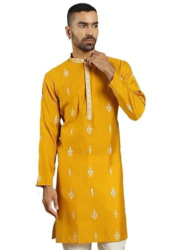 jompers mustard embroidered kurta for men (mustard, xxl)