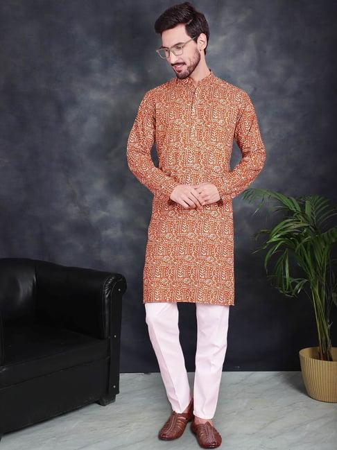 jompers mustard regular fit printed kurta bottom set