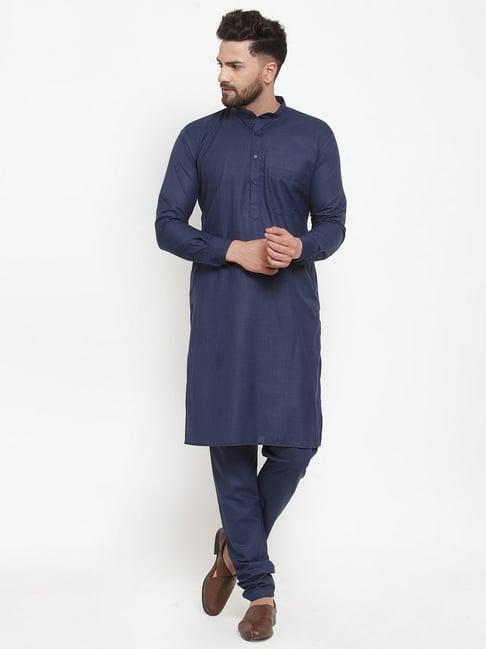 jompers navy cotton regular fit kurta & churidar