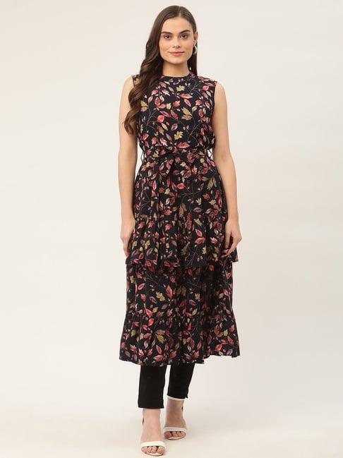 jompers navy floral print flared kurta