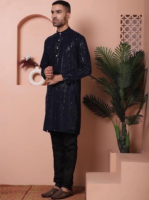 jompers navy ragular fit embroidered kurta bottom set