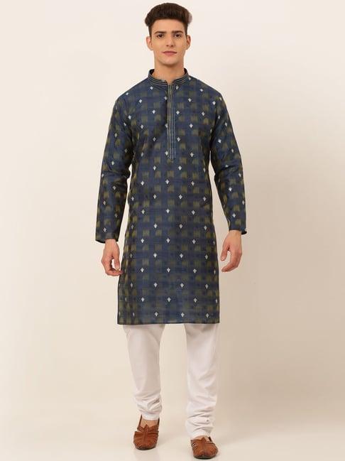 jompers navy regular fit embroidered kurta set