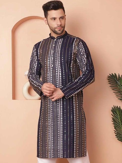 jompers navy regular fit embroidered kurta