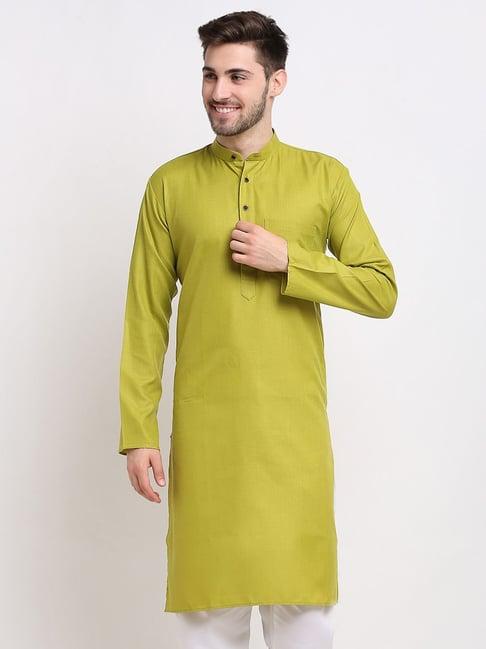 jompers olive green cotton regular fit kurta