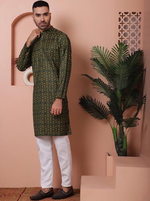 jompers olive ragular fit printed kurta bottom set