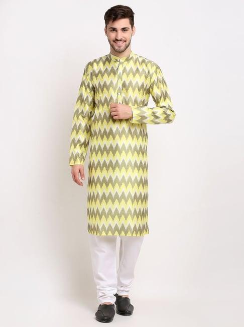 jompers olive regular fit abstract kurta & churidar