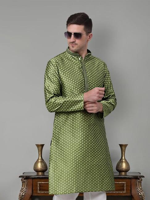 jompers olive regular fit embroidered kurta