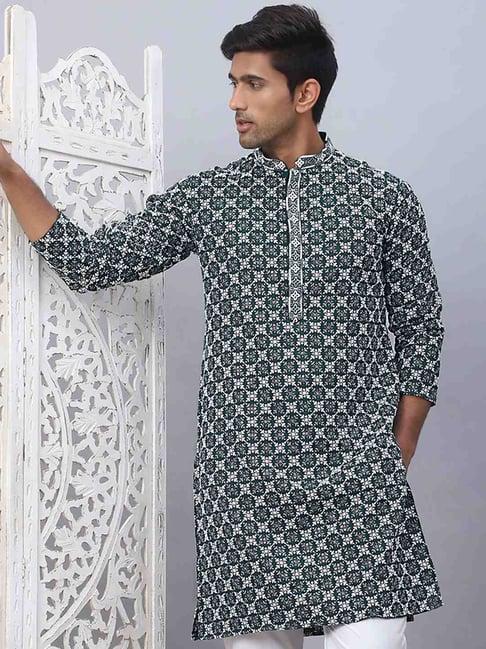 jompers olive regular fit embroidered kurta