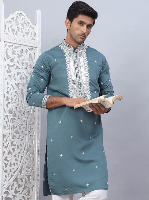 jompers olive regular fit embroidered kurta