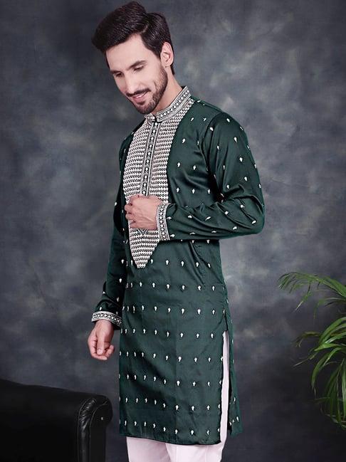 jompers olive regular fit embroidered kurtas