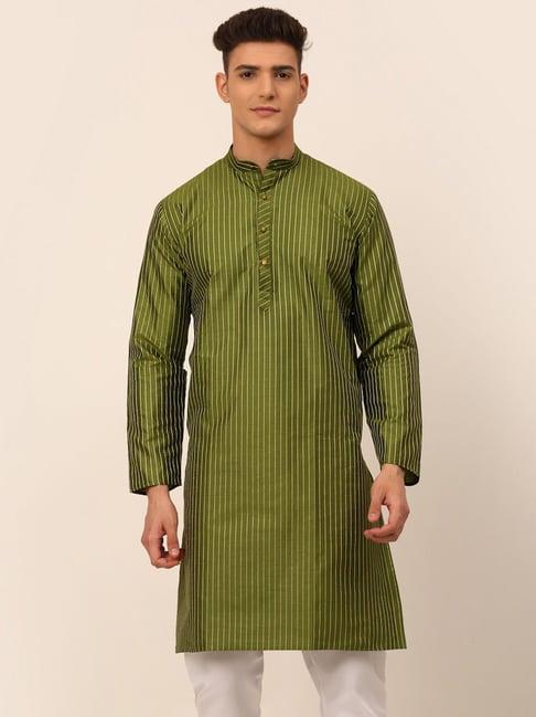 jompers olive regular fit striped kurta