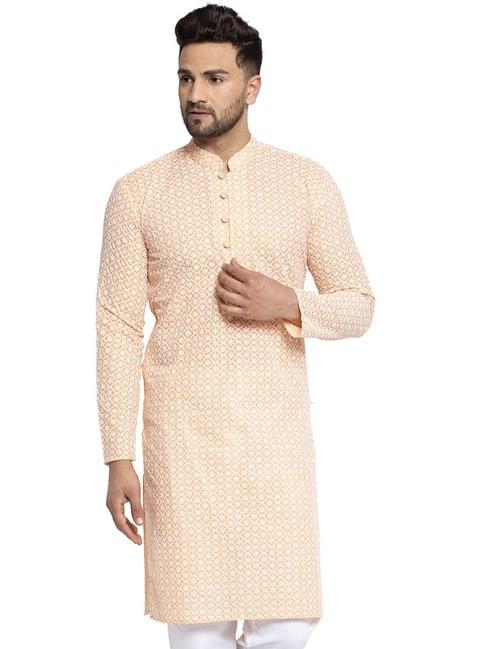 jompers orange cotton regular fit embellished kurta