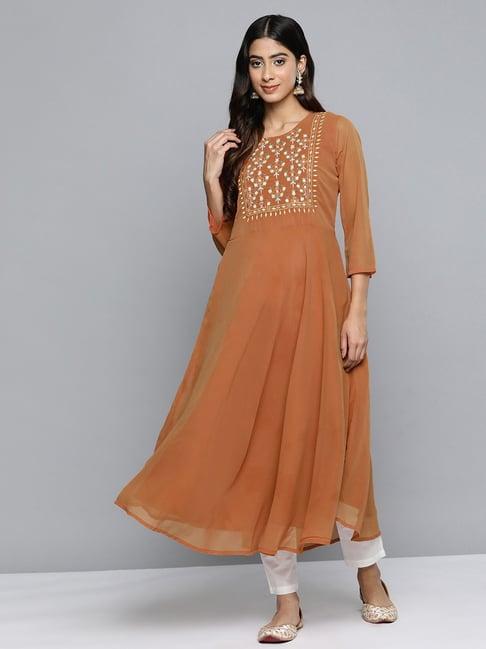 jompers orange embroidered flared kurta