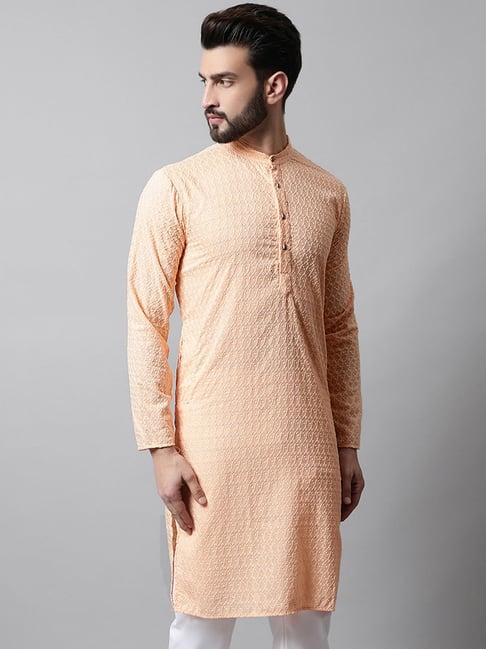 jompers orange regular fit embroidered cotton kurta