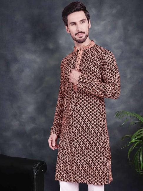 jompers orange regular fit embroidered kurta