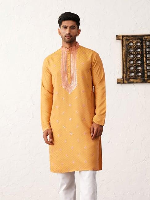 jompers orange regular fit embroidered kurta