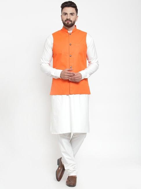 jompers orange regular fit kurta set & nehru jacket