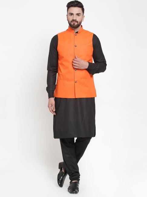 jompers orange regular fit kurta set & nehru jacket