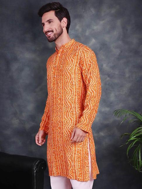 jompers orange regular fit printed kurta