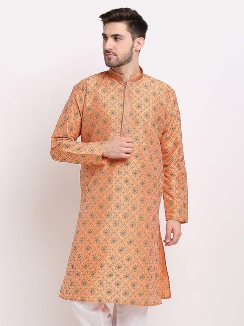 jompers orange regular fit printed kurta