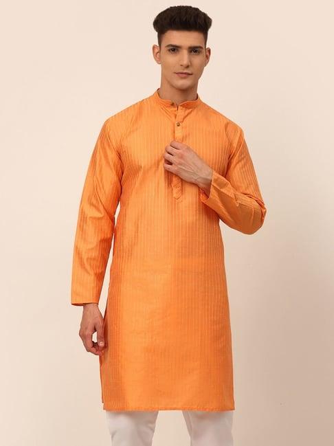 jompers orange regular fit striped kurta