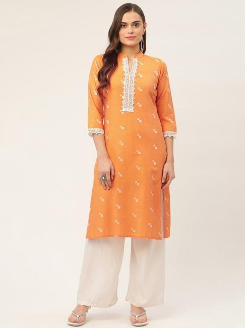 jompers orange woven pattern straight kurta