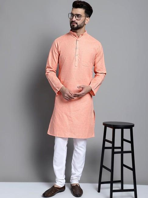 jompers peach cotton regular fit kurta bottom set