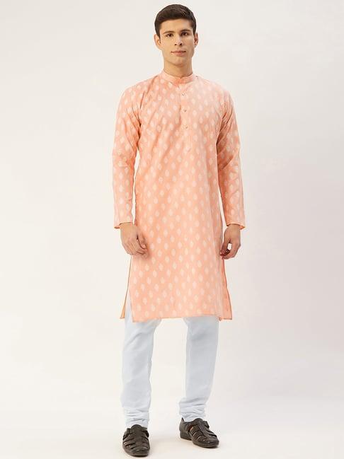 jompers peach cotton regular fit printed kurta set