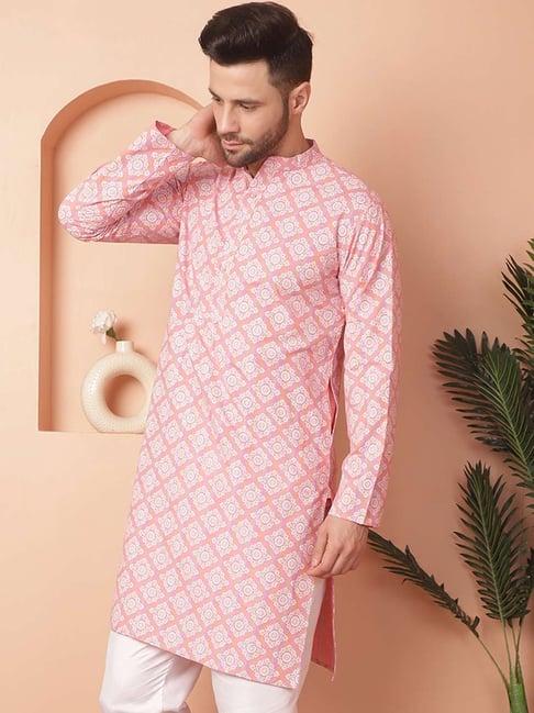 jompers peach cotton regular fit printed kurta