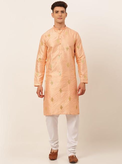 jompers peach regular fit embroidered kurta set